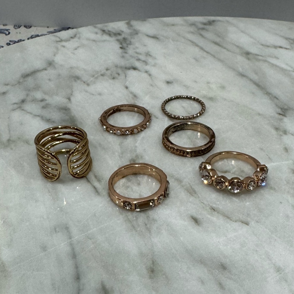 Gold tone and rose gold tone and rhinestone Stacking Ring Set - Picture 10 of 12